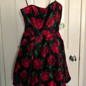 Strapless satin party dress